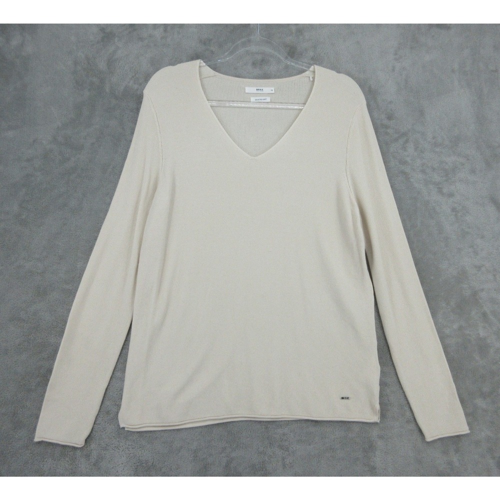 Brax Sweater Womens 38 M Cream Pullover V Neck Minimalist Quiet Luxury Cozy Knit